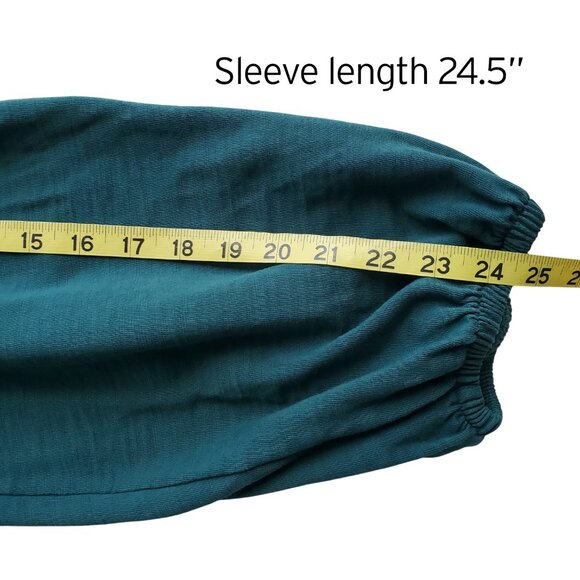 NATION LTD Sabine Balloon Sleeve Top Organic Cotton Pintuck Shoulder Teal Size M - Picture 13 of 16